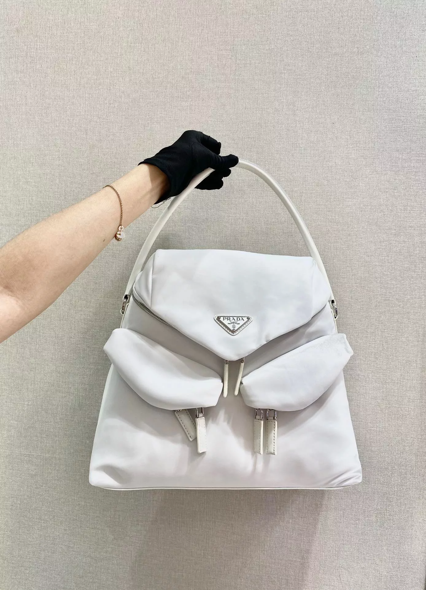 PRADA Signaux nylon and leather hobo bag 0120