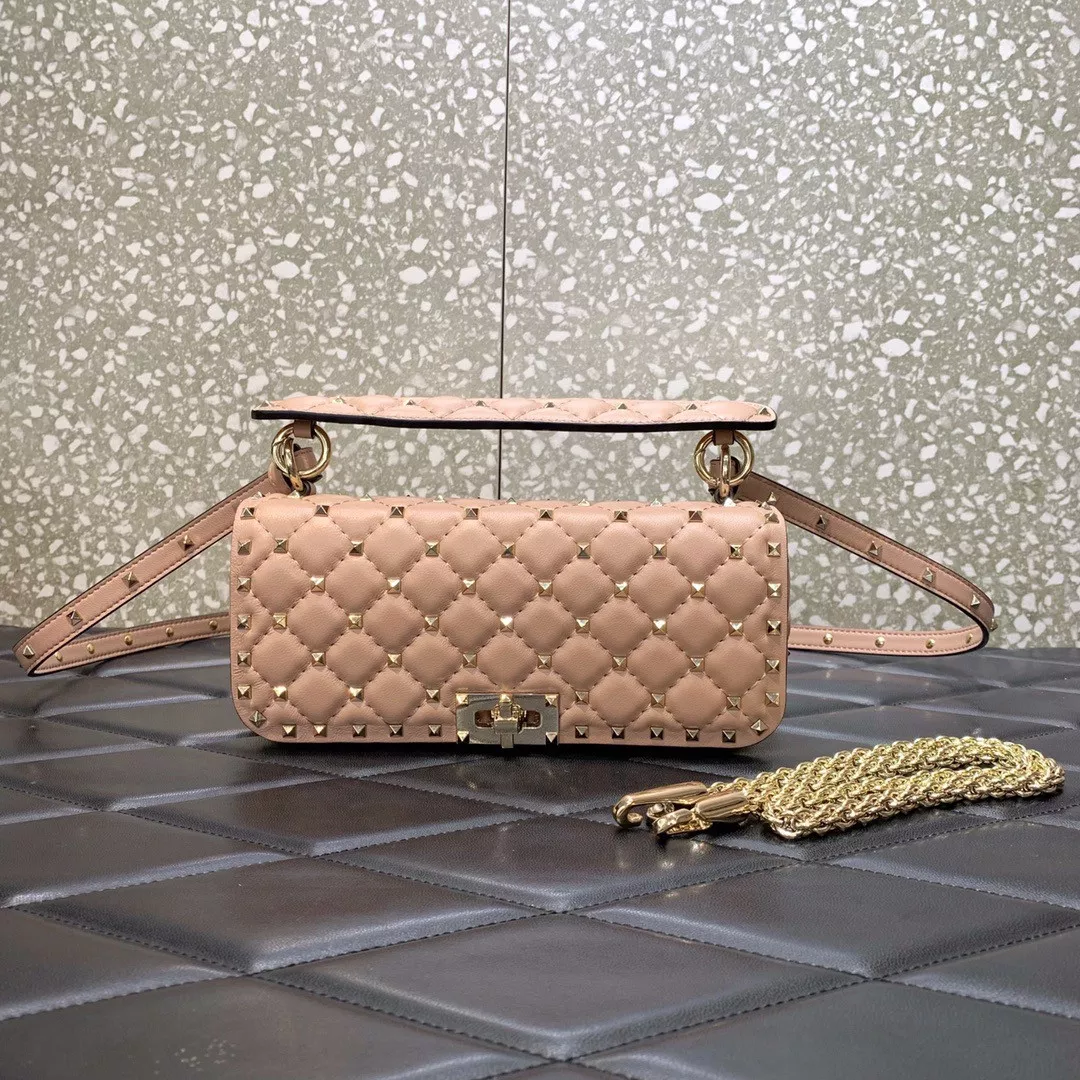 VALENTINO ROCKSTUD SPIKE SHOULDER BAG IN CRACKLE-EFFECT METALLIC 0117