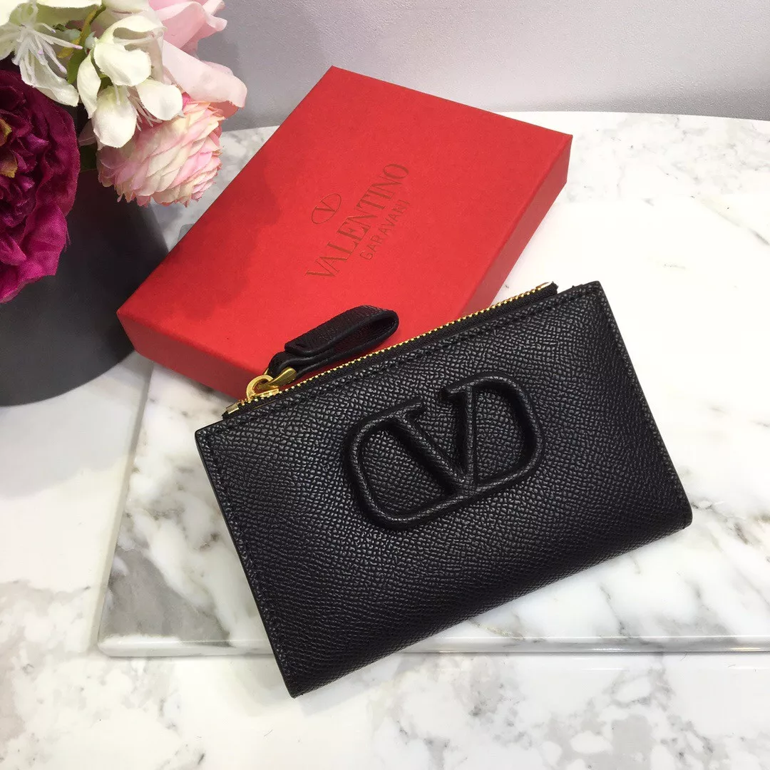 VALENTINO VSLING GRAINY CALFSKIN CARDHOLDER WITH ZIPPER 0117